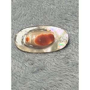 Vintage Mother of Pearl Abalone Shell Brooch Pin Oval Italy 1974 2.25in Handmade